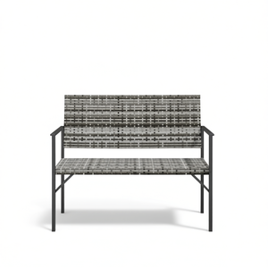 Banc de jardin en rotin gris et acier thermolaqué, design contemporain pour jardin ou balcon - Product Image 1