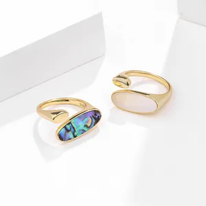 Joacii Factory 925 Sterling Silver Gold Plated Bohemia Exaggerated Adjustable Abalone Shell Rings