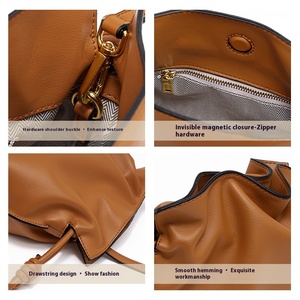 New Genuine Cowhide Leather Women's Crossbody Bucket Bag Fashionable Casual Small Shoulder Drawstring Bag for Autumn Season - Product Image 3