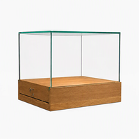 Vitrine de présentation de luxe en verre trempé avec base en bois de chêne massif, tiroir verrouillable et serrure de sécurité pour bijoux et montres