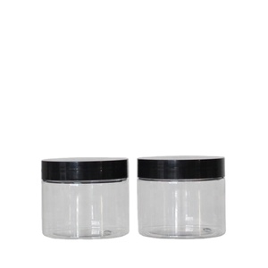 Factory price round 68mm neck 150ml 5oz PET plastic cosmetic jars with black white clear screw on lids