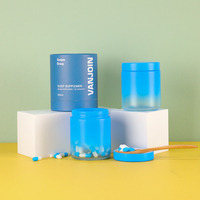 Pot de rangement rond en verre vide pour capsules de suppléments nutritionnels, huile de poisson, vitamines, 240 ml, couleur dégradée, avec couvercle à vis, coffret cadeau