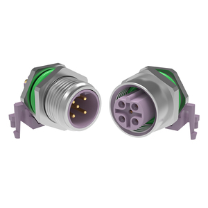 Código B Conector de montaje en panel M12 Proveedor macho hembra Enchufe en ángulo de 5 pines con aislador púrpura - Product Image 3