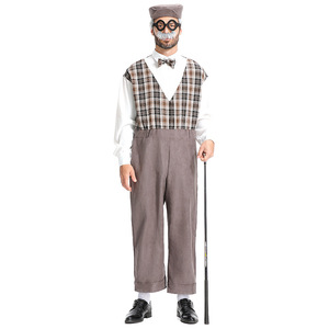 Costume rayé deux pièces de style britannique pour grand-père XJHalloween, comprenant une tenue de gentleman pour les jeux de rôle. - Product Image 1