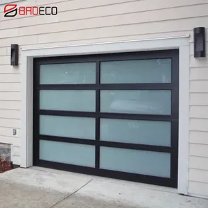 Puerta de garaje de aluminio, vidrio negro esmerilado, Framelees, ventanas de puerta de garaje de vidrio templado