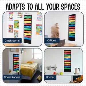10 Pocket File Organizer Chart Black 14x47 Wall Mount <b>Storage</b> For Office Home Use Polyester Material - Product Image 5