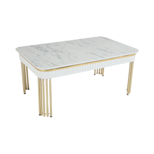 Mesa de Centro Moderna de Imitación Mármol con Estructura Metálica, Diseño Rectangular, Mueble Duradero para Sala de Estar de Rosse Turquía - Product Image 1