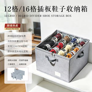 Fabric Foldable Shoe Storage Box With Lid Transparent Compartments Dustproof Organizer Rectangle Standing Type Solid Color - Product Image 3