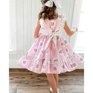 Gaun selempang butik Musim Panas 2024, gaun bayi putri merah muda dengan motif lipit, Gaun anak-anak manis untuk anak perempuan