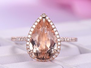 Anello di Fidanzamento Classico con Grande Goccia d'Acqua, Gioiello di Lusso Placcato in Oro Rosa per Donne - Product Image 6
