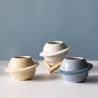 Mini pot de fleurs créatif en céramique, finition émaillée durable, en forme de planète, pour cactus et succulentes, idéal pour la maison, le bureau ou le balcon