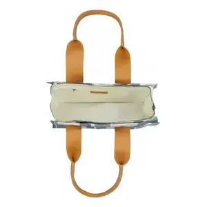 Andrea Set da viaggio da donna borsa a righe bianche e portafoglio marrone chiaro-modello 67153 - Product Image 3