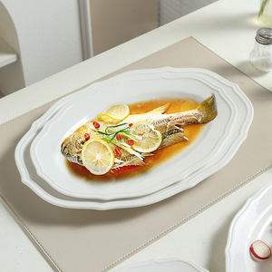 Assiettes <span class=keywords><strong>de</strong></span> <span class=keywords><strong>table</strong></span> en céramique blanches unies à volants, plats ovales pour la maison, la cuisine, le café, le petit-déjeuner, le steak, la cuisine occidentale, usage quotidien - Product Image 3