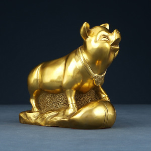<b>Copper</b> World Zodiac Pig Figurine Yellow <b>Copper</b> Home Decor <b>Table</b> Ornament Birthday Gift Business Opening Decoration - Product Image 1