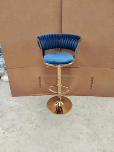 Tabourets de bar en velours 360 Rotation Dossier haut Rembourré Moderne Salle à manger de luxe Chaises de bar en plein air Base en fer léger - Product Image 2