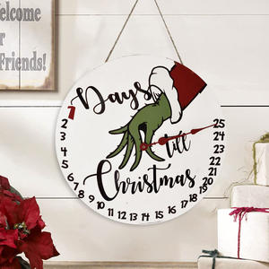 Noël Grinch compte à rebours plaque de porte en bois décorations de porte d'entrée adaptées aux enfants fournitures de fête en boîte Design élégant plaqué - Product Image 3