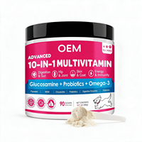 Poudre multivitaminée 10-en-1 pour chiens et chats, 90 doseurs, glucosamine, probiotiques, oméga-3, pour les hanches et les articulations, la digestion et la santé intestinale, tous âges
