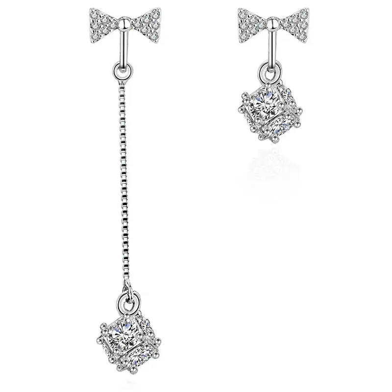 Magic Cube Crystal Bow Stud Earring Dangle Earring Irregular for Women Gift Lady Girl Fashion AAA Zircon Jewelry