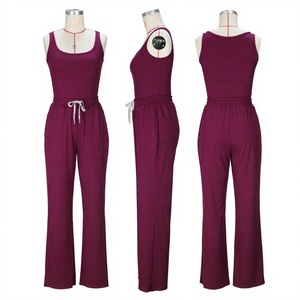 Ensemble deux pièces décontracté d'été sans manches avec débardeur et pantalon moulant, taille américaine S-2XL, couleur unie, court, respirant et écologique, vente en gros - Product Image 2