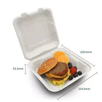 Kotak Hamburger Sekali Pakai Bahan Bagasse Kotak Burger Food Grade Murah Kotak Burger Clamshell
