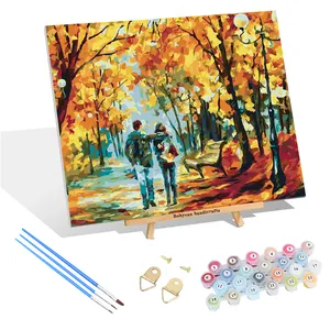 Desain terbaru buatan tangan kontemporer musim gugur lukisan pemandangan abstrak gambar di kanvas dilukis tangan