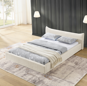 Modern Queen Size Adjustable Convertible Upholstered <b>Bed</b> <b>Frame</b> Curved Headboard Diamond Crystal <b>Frame</b> Wood Upholstery Grounded - Product Image 2