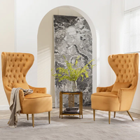 Fauteuil Moderne en Velours Capitonnée Rembourré à Dossier Haut et Ailes, Cadre en Acier Inoxydable pour Salon, Fauteuil de Repos