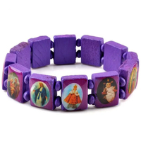 Bracelet catholique en bois extensible élastique avec images de saints religieux jésus et chapelet baptême en bois chrétien 1ère