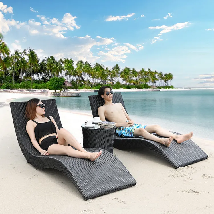 swimming pool waterproof recliner pool lounger rattan handmade wicker weaved beach chair lounge-set sun lounger