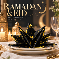 Serviettes en papier pliées à motifs riches du Moyen-Orient, vente en gros personnalisée, tables élégantes, célébration de l'Aïd, style arabe, banquet