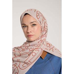 Pure Tone Silk <b>Scarf</b> <b>Square</b> Marginal Pattern Stone Terracotta Digital Printing Women Multi Functional - Product Image 2