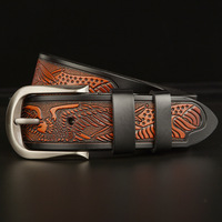 Ceinture en cuir de vachette véritable pour hommes gravée à boucle ardillon décontractée Offre Spéciale de haute qualité