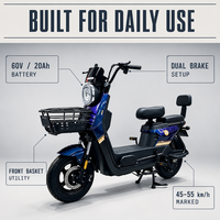 Vélo électrique urbain fabriqué en Chine, scooter électrique 60V avec panier avant, batterie au plomb-acide, freins doubles, vente en gros OEM ODM