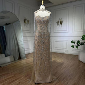 Abiti da Sera di Lusso a Sirena Stile Arabo Senza Spalline <span class=keywords><strong>per</strong></span> Feste di Matrimonio da <span class=keywords><strong>Donna</strong></span> 2024 Color Caramello/<span class=keywords><strong>Argento</strong></span> Nudo con Nappe e Perline Stile Dubai - Product Image 3