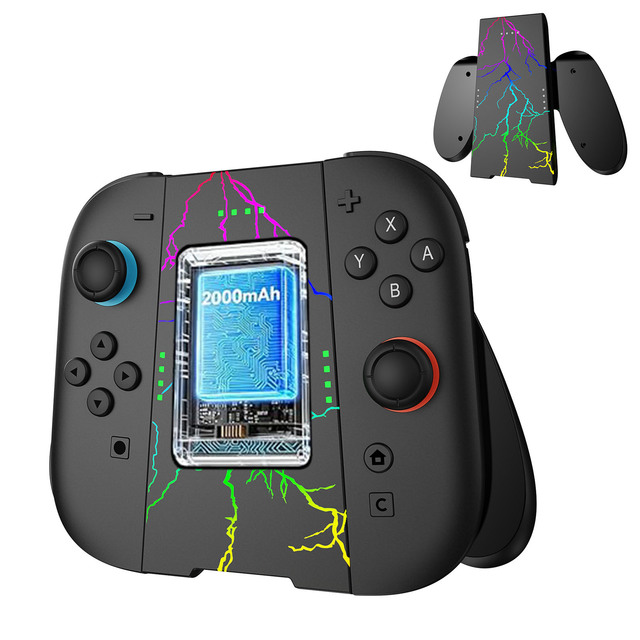 1800mAh Plastic Battery Power Bank Magnetic Charge Stand for 2 Left Right JoyCon Controllers Fast Charging Dock RGB Lights