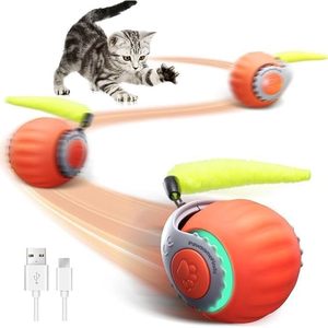 ของเล่นแมวแบบลูกบอล PawsomeFinds แบบอินเทอร์แอคทีฟ ชาร์จไฟได้ สมาร์ทโมชั่น สำหรับเล่นในบ้าน พร้อมหาง สองระดับความเร็ว อัตโนมัติ - Product Image 1
