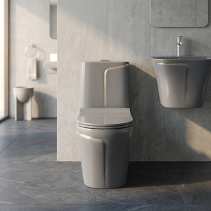 Hermosa cerámica de colores, artículos sanitarios, lavabo de baño, inodoro, línea azul dorada, lavabo de medio Pedestal y juego de inodoro de cerámica de una pieza - Product Image 4