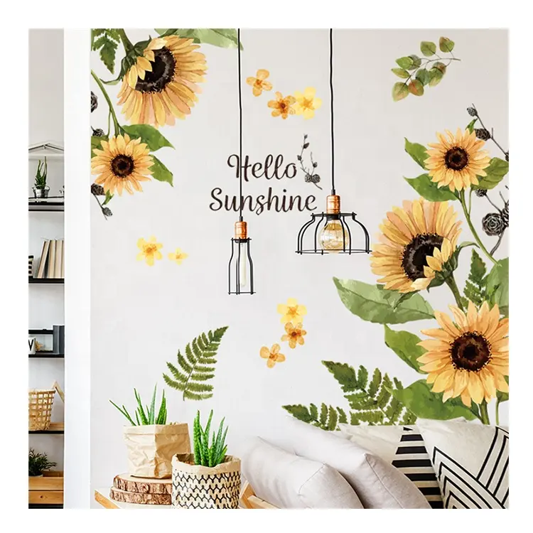 Factory Hot Sales Green Plants Sunflowers PVC Wall Sticker Decoration