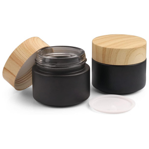 Crème de soin pour la peau, pot en verre noir mat rechargeable, pot cosmétique avec couvercle à vis en bambou, pot cosmétique - Product Image 1