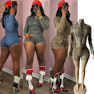 Set di Shorts alla moda primavera autunno <span class=keywords><strong>donna</strong></span> in Denim giacca corta con cerniera elasticizzata <span class=keywords><strong>Jeans</strong></span> 2 pezzi giacca in Denim Y2K Set due pezzi da <span class=keywords><strong>donna</strong></span> - Product Image 1