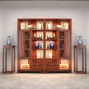 Redwood Hedgehog Red Sandalwood New Chinese Style Antique Stand <b>Solid</b> <b>Wood</b> <b>Bookcase</b> Office Storage Display Cabinet A080 Wooden O - Product Image 2
