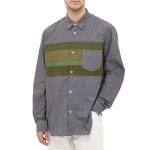 Men Designers Shirts Custom Nylon Panel Striped Shirt Long Sleeve Shirt Men