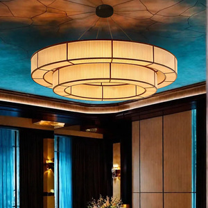 Lustre rond de style chinois, éclairage LED pour restaurant, salle privée, salle de banquet, salon de thé, comptoir de bar, tissu design - Product Image 1