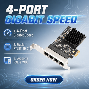 Adaptateur réseau Gigabit PCIe à 4 ports, 10/100/1000Mbps, <span class=keywords><strong>carte</strong></span> LAN RJ45 RTL8111H, <span class=keywords><strong>carte</strong></span> <span class=keywords><strong>Ethernet</strong></span> PCI Express pour serveur PC - Product Image 1