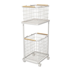 Panier à linge sale sur pied, moderne, en acier inoxydable, étanche, pour cuisine, rectangulaire, double niveau - Product Image 1