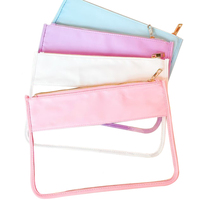 Sun Clover NOUVEAU Sac à cosmétiques personnalisé Sac à ongles en PVC transparent avec lettres Patch Zipper et étui à maquillage en nylon