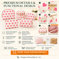 Pochette cosmétique en toile imprimée cœur rose, sac à maquillage personnalisé avec logo, trousse de toilette de voyage, vente en gros, fabricant OEM