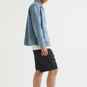 Pantalones cortos de gimnasio para hombre, 100% algodón, cintura ajustable y cordones, patrón sólido, ecológico - Product Image 3