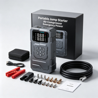 Démarreur de voiture et gonfleur combinés 4-en-1 avec lumière et chargeur de téléphone 12V portable