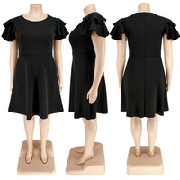 Y218211 Robes pour femmes les plus vendues, robes grande taille, couleur unie, à volants, manches courtes, robes élégantes en forme de A, robes de soirée